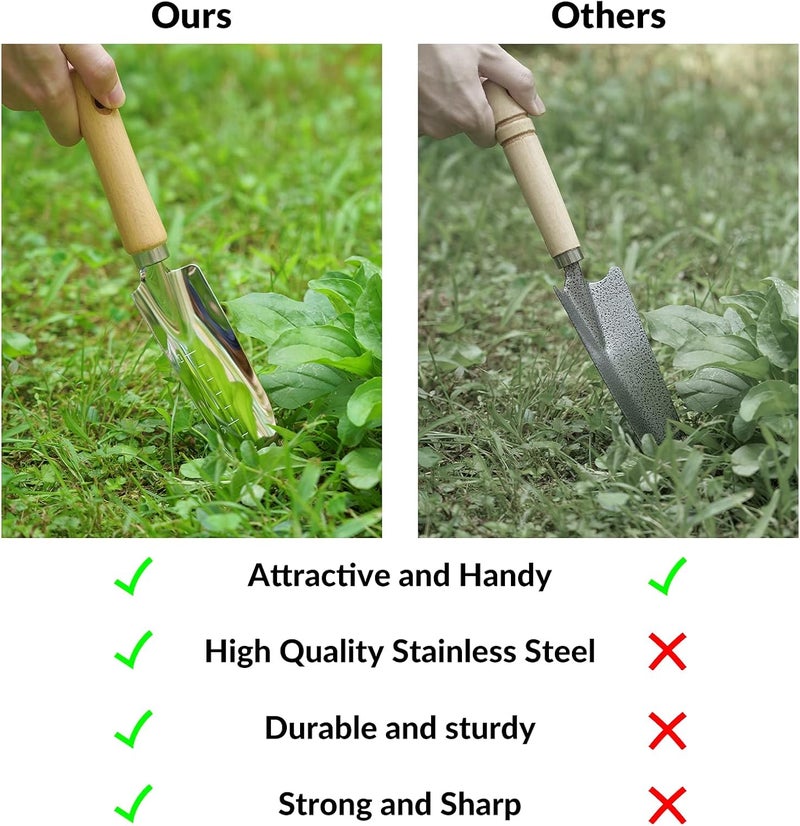 SOLIGT Garden Tools Set with Basket, Heavy Duty Stainless Steel Gardening Hand Tool with Wood Handle, Pruning Shears, Gloves - Perfect Gardening Gifts Planting Supplies for Women Men - Image 3